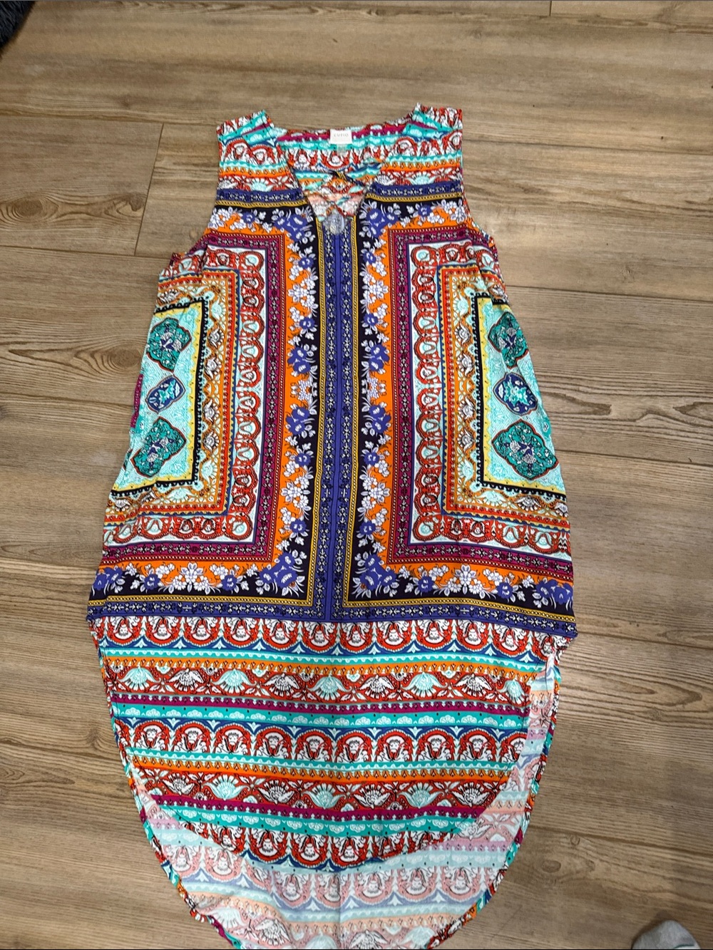 Cupio Turquoise Orange Purple Mixed-Print V-Neck Top
